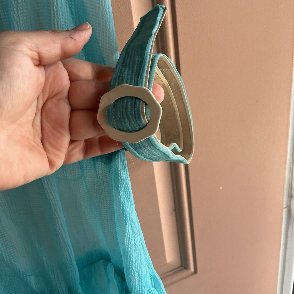 Vintage 1950’s Whimsical Teal Lace Chiffon Dress W Belt Handmade Fairy Like - Picture 2 of 8